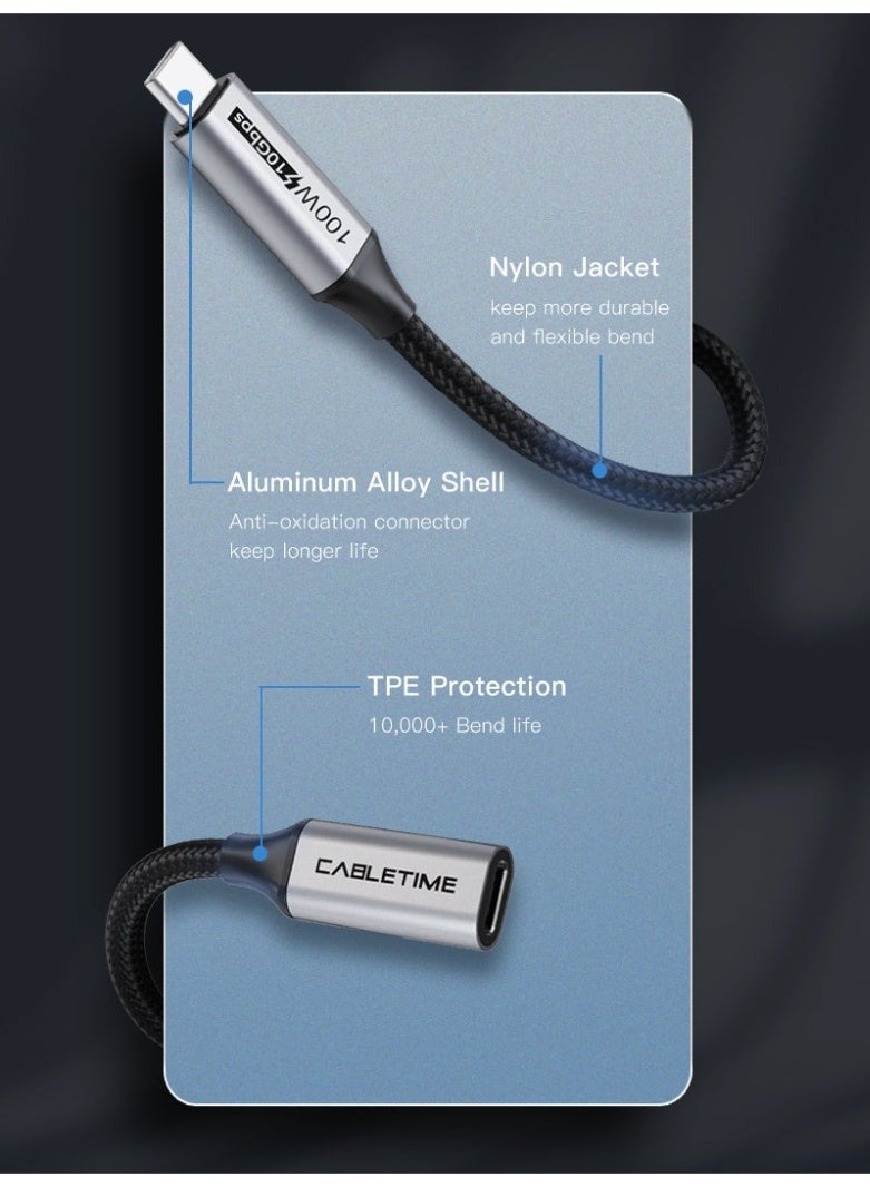 CABLETIME 100W 3.1 GEN 2 USB-C MALE TO USB-C FEMALE EXTENSION CABLE FOR DOCKING STATION - Image 2